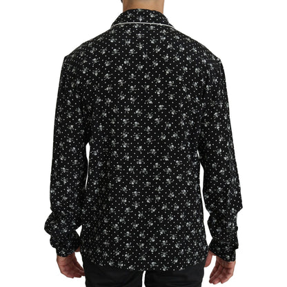 Dolce & Gabbana Black Skull Print Silk Sleepwear Shirt