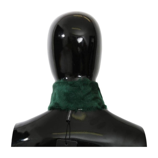 Dolce & Gabbana Green Fur Neck Collar Wrap Lambskin Scarf MS5582