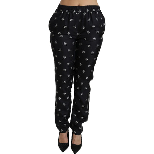 Dolce & Gabbana Black Printed Mid Waist Skinny Silk Pants PAN70866-42