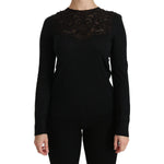 Dolce & Gabbana Black Silk Lace Crew Neck Long Sleeve Blouse TSH4245-40