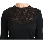 Dolce & Gabbana Black Silk Lace Crew Neck Long Sleeve Blouse TSH4245-40