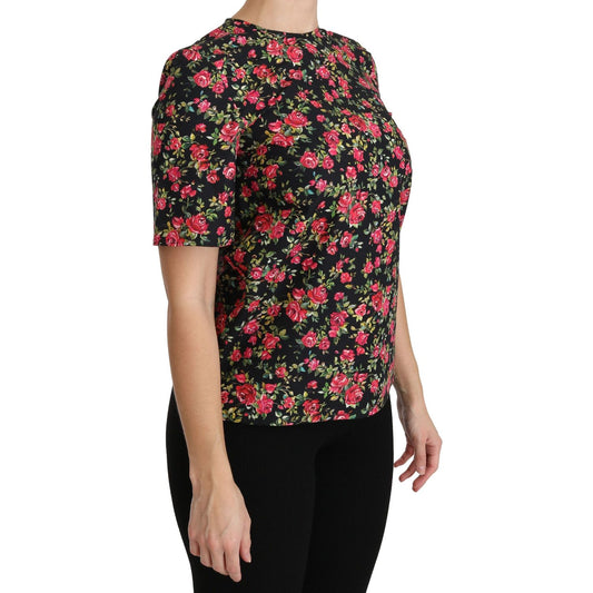 Dolce & Gabbana Black Floral Roses Short Sleeve Top Blouse TSH4267-38