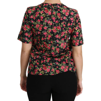 Dolce & Gabbana Black Floral Roses Short Sleeve Top Blouse