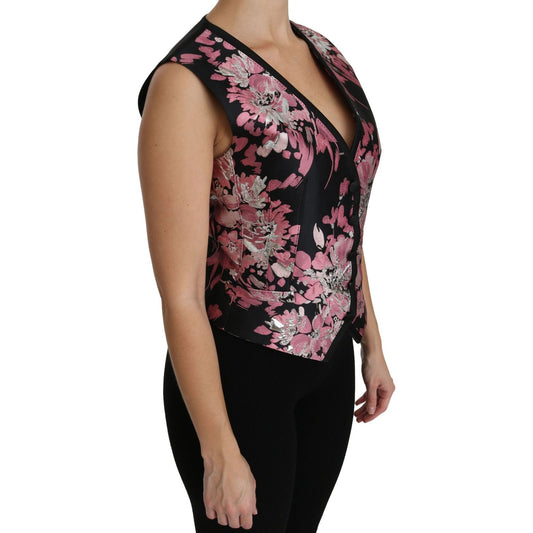 Dolce & Gabbana Black Pink Floral Waistcoat Vest Blouse Top TSH4286-38