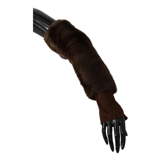 Dolce & Gabbana Brown Elbow Length Finger Less Fur Gloves LB1006-7.5