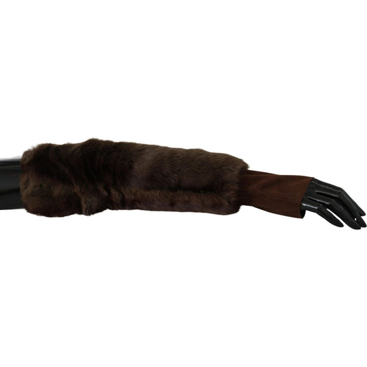 Dolce & Gabbana Brown Elbow Length Finger Less Fur Gloves LB1006-7.5