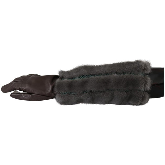 Dolce & Gabbana Brown Mid Arm Length Leather Fur Gloves LB1011-7.5