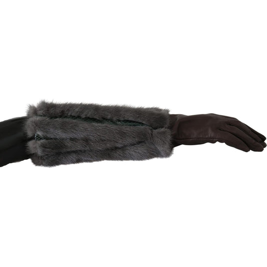 Dolce & Gabbana Brown Mid Arm Length Leather Fur Gloves LB1011-7.5