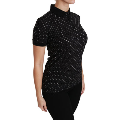 Dolce & Gabbana Black Dotted Collared Polo Shirt Cotton Top