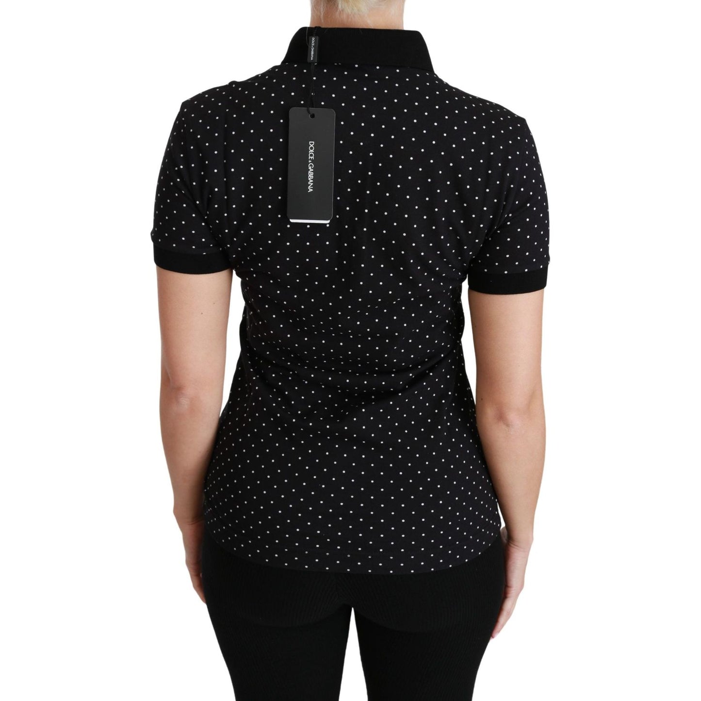 Dolce & Gabbana Black Dotted Collared Polo Shirt Cotton Top TSH4433-36