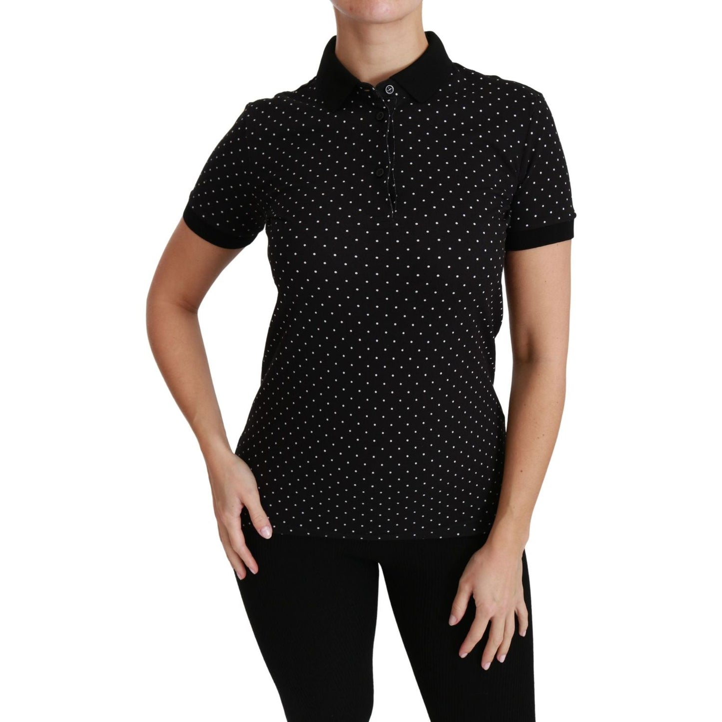 Dolce & Gabbana Black Dotted Collared Polo Shirt Cotton Top TSH4433-36