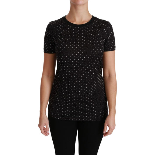 Dolce & Gabbana Black Dotted Crewneck Cotton Top T-shirt TSH4434-36