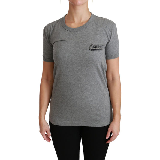 Dolce & Gabbana Gray Crewneck Amore Patch Cotton Top T-shirt