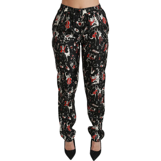 Dolce & Gabbana Black Silk Instrument Mid Waist Pants PAN70748-36