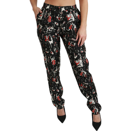 Dolce & Gabbana Black Silk Instrument Mid Waist Pants PAN70748-36
