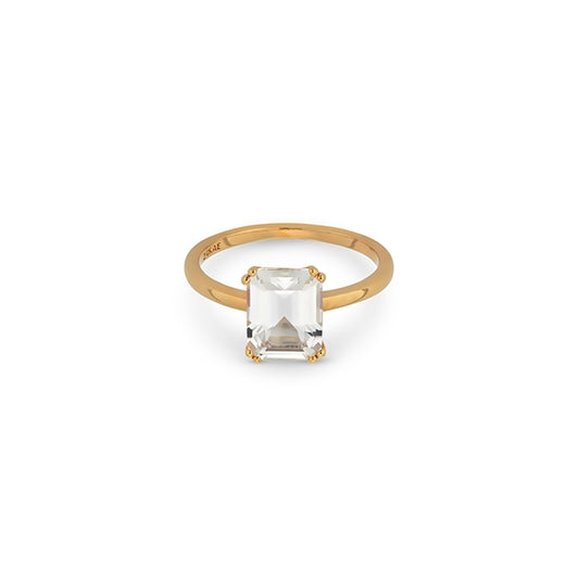 24KAE JEWELS JEWELRY Mod. 12409Y/58 gold ring with square gemstone centerpiece.