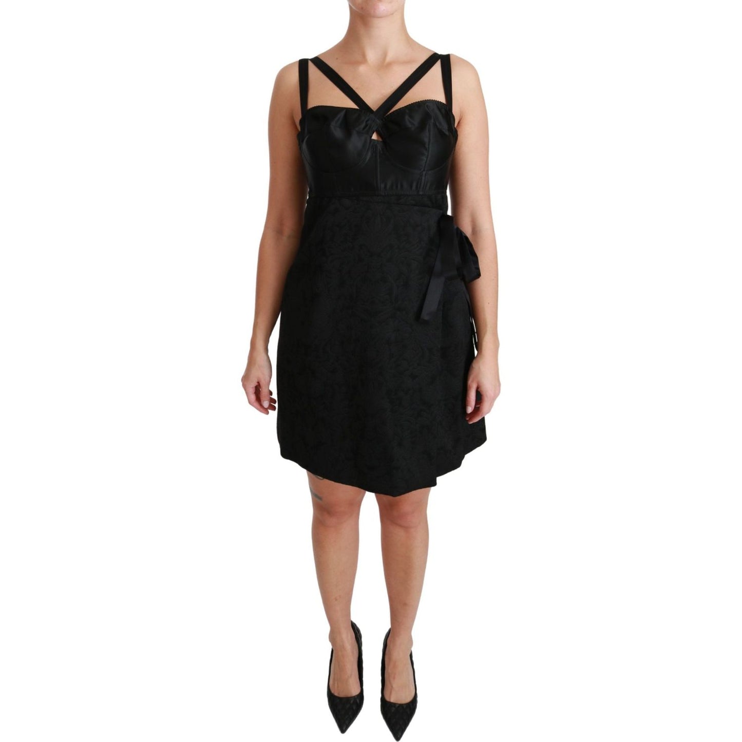 Dolce & Gabbana Black Stretch Satin Jacquard Mini Dress