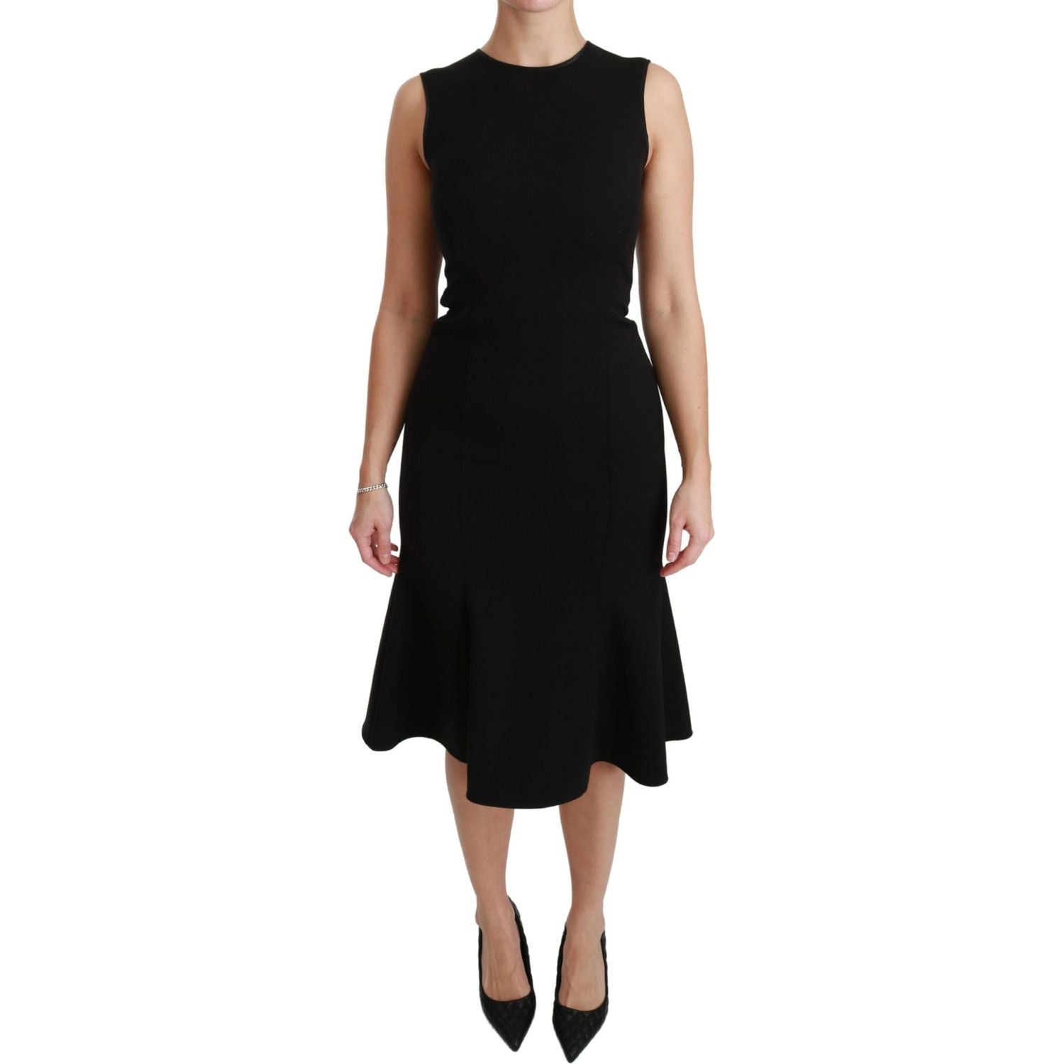 Dolce & Gabbana Black Fit Flare Wool Stretch Sheath Dress
