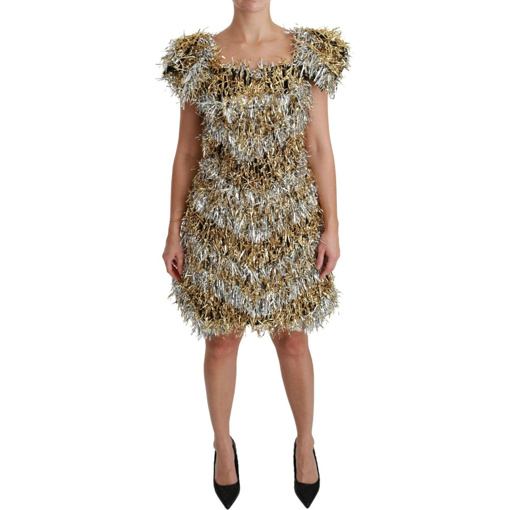 Dolce & Gabbana Silver Gold Sheath Mini Shift Gown Dress