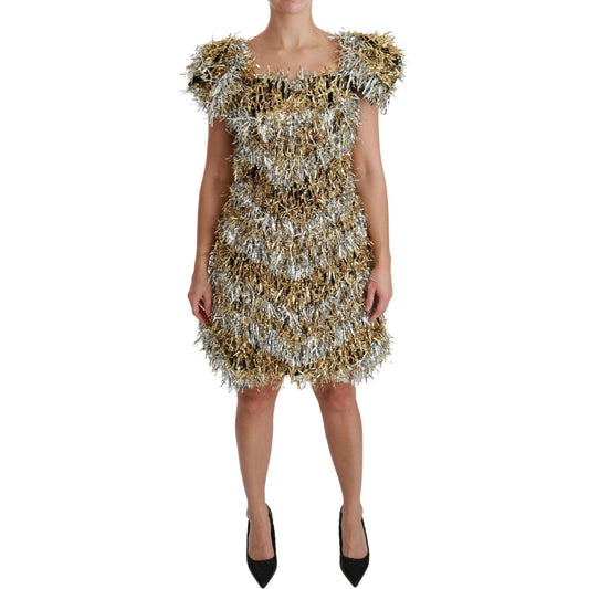 Dolce & Gabbana Silver Gold Sheath Mini Shift Gown Dress