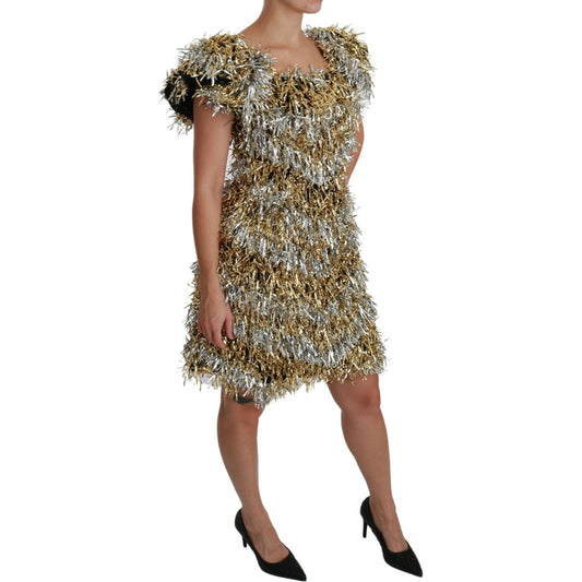 Dolce & Gabbana Silver Gold Sheath Mini Shift Gown Dress