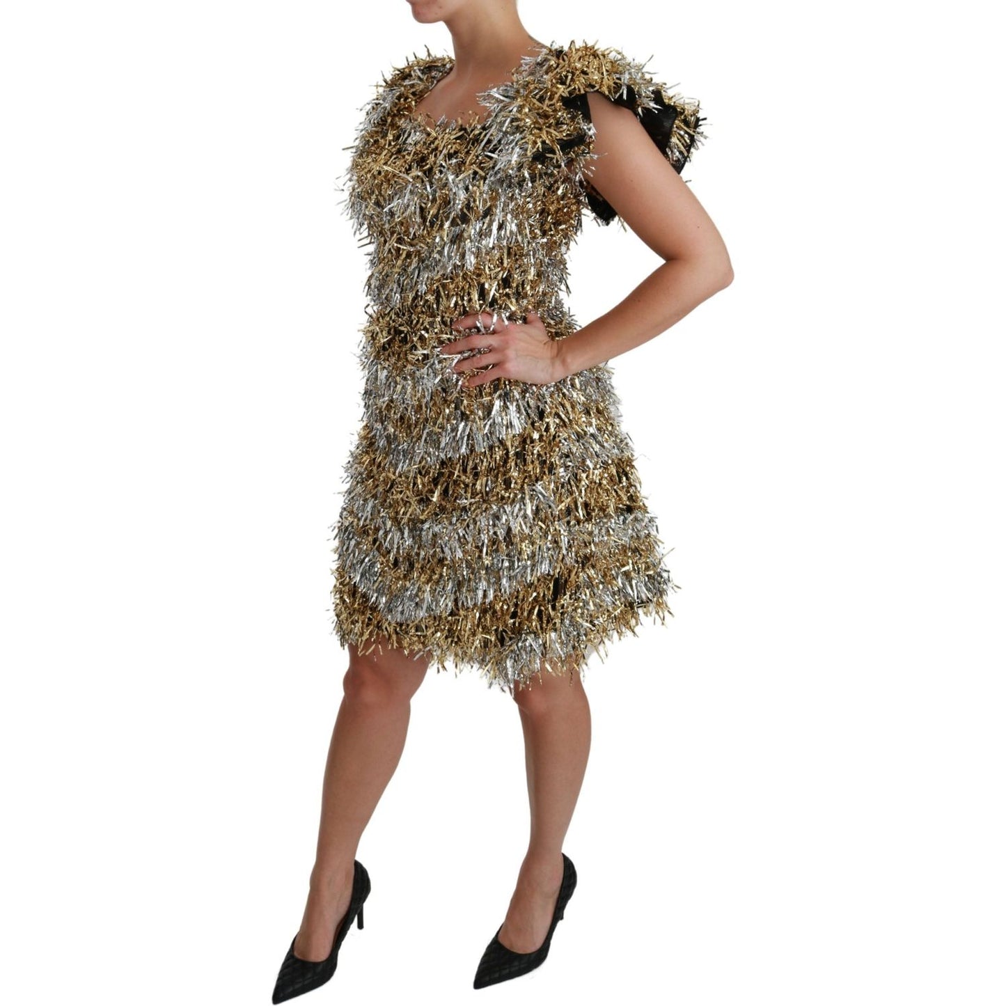 Dolce & Gabbana Silver Gold Sheath Mini Shift Gown Dress