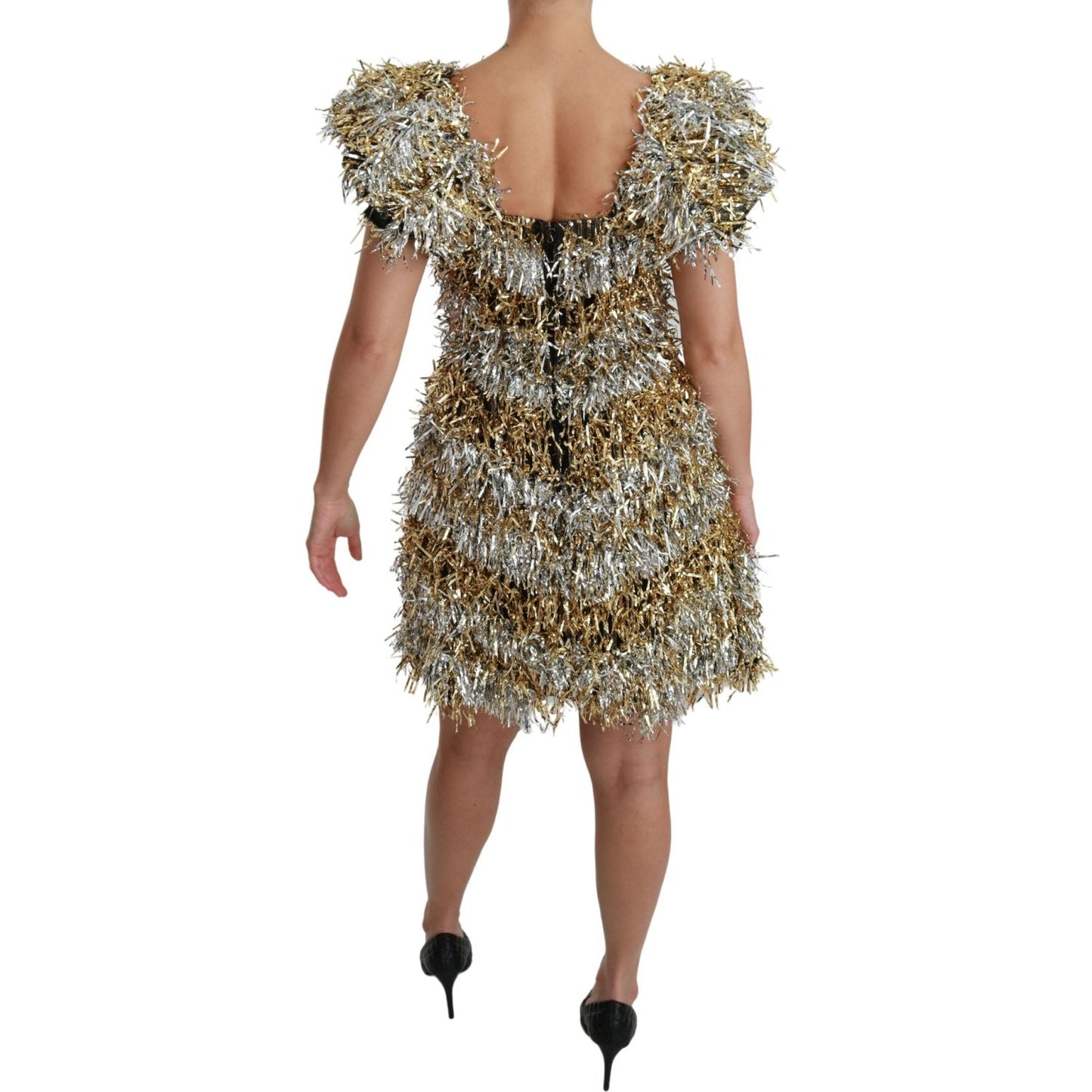 Dolce & Gabbana Silver Gold Sheath Mini Shift Gown Dress
