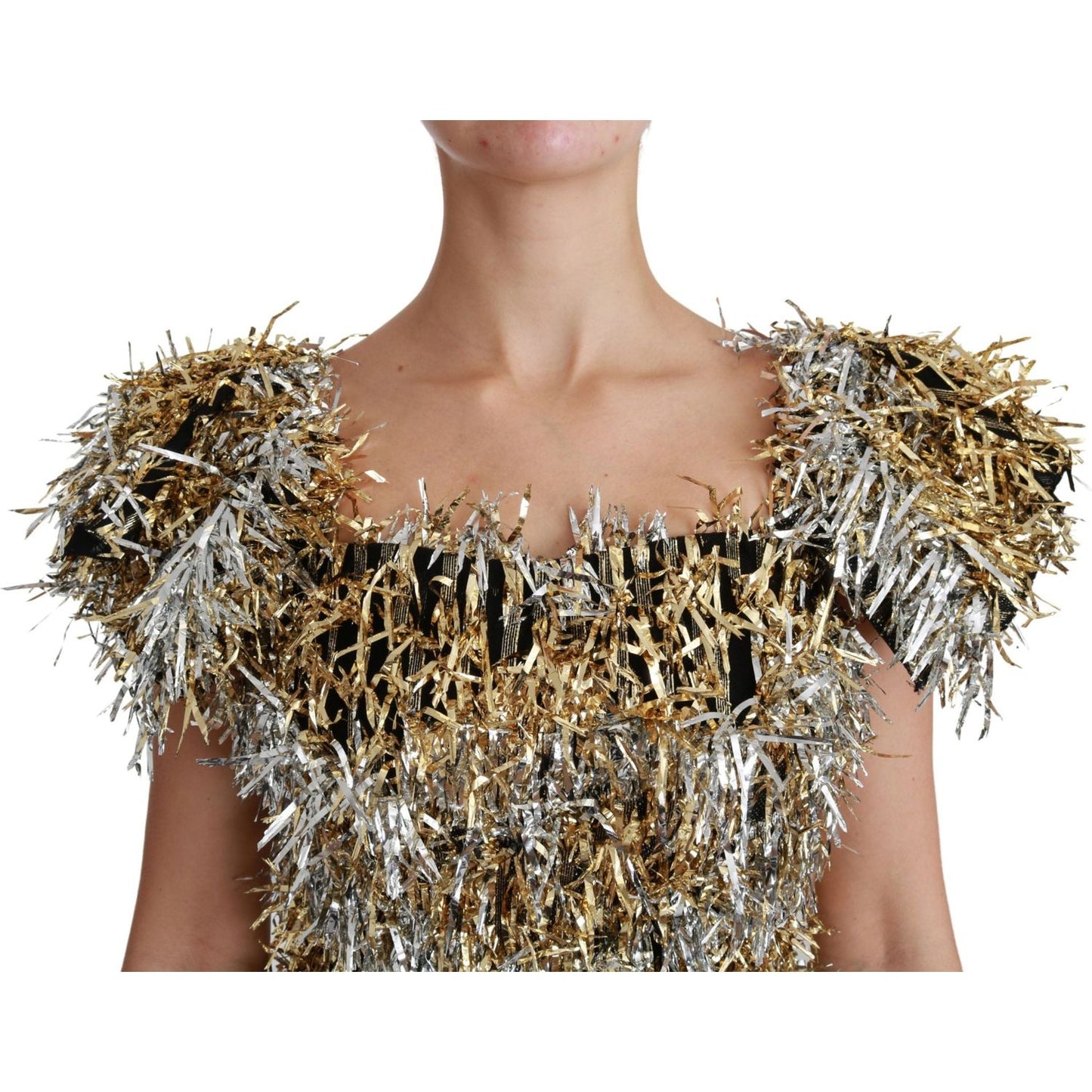 Dolce & Gabbana Silver Gold Sheath Mini Shift Gown Dress