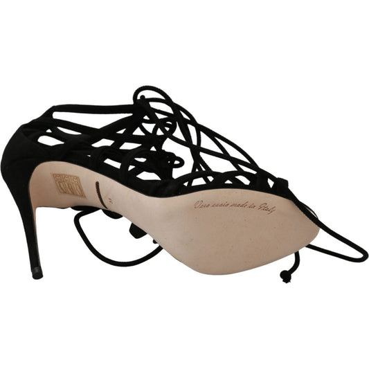 Dolce & Gabbana Black Suede Strap Stilettos Shoes Sandals Heeled Sandals