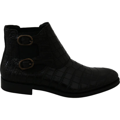 Dolce & Gabbana Black Crocodile Leather Derby Boots Shoes