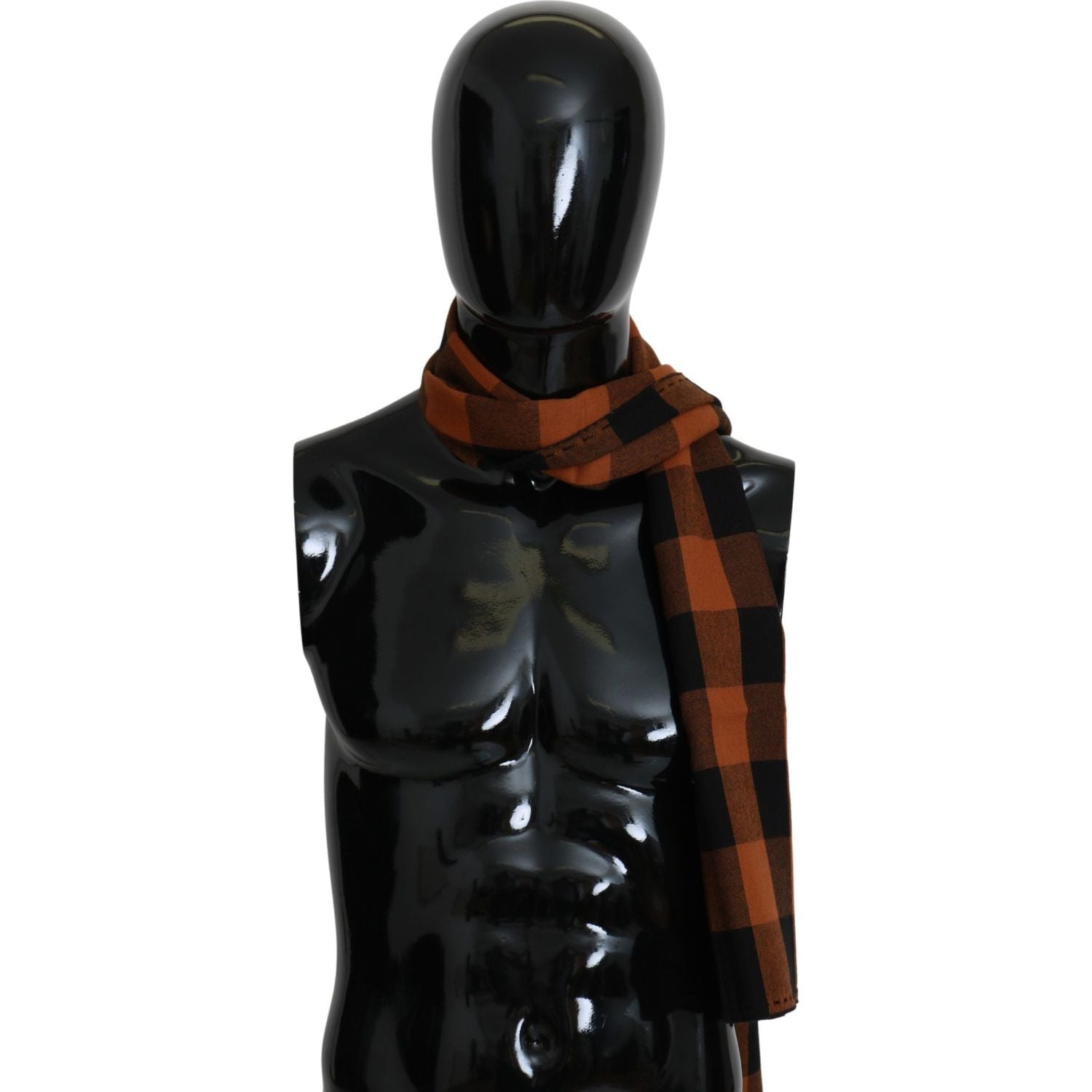 Costume National Orange Check Neck Wrap Shawl Scarf