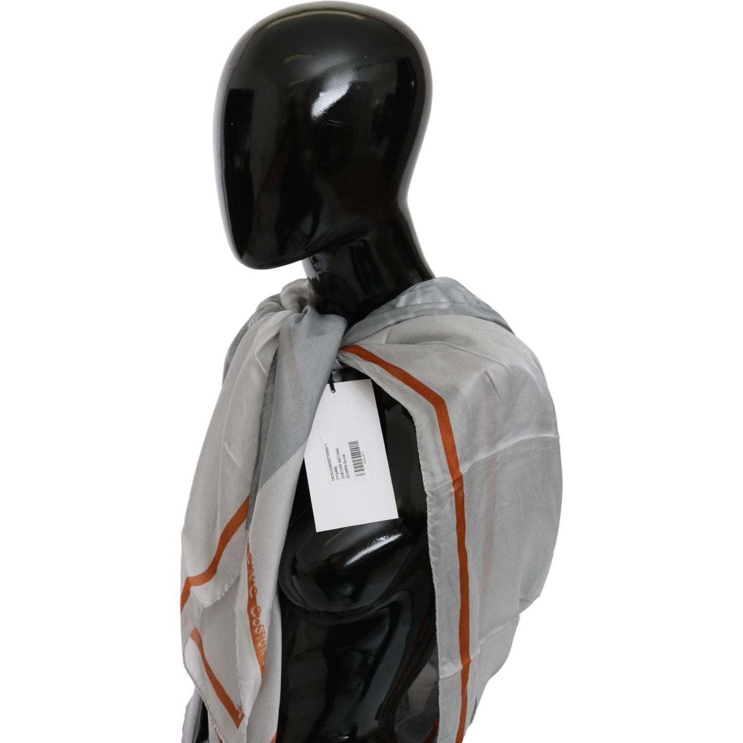 Costume National Gray Orange Silk Floral Foulard Wrap Scarf Silk Wrap Shawls