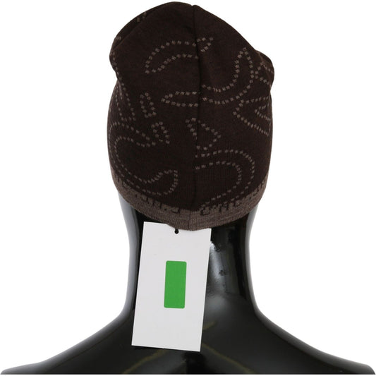 Costume National Beanie Brown Wool Blend Branded Hat HAT20130