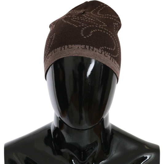 Costume National Beanie Brown Wool Blend Branded Hat HAT20130
