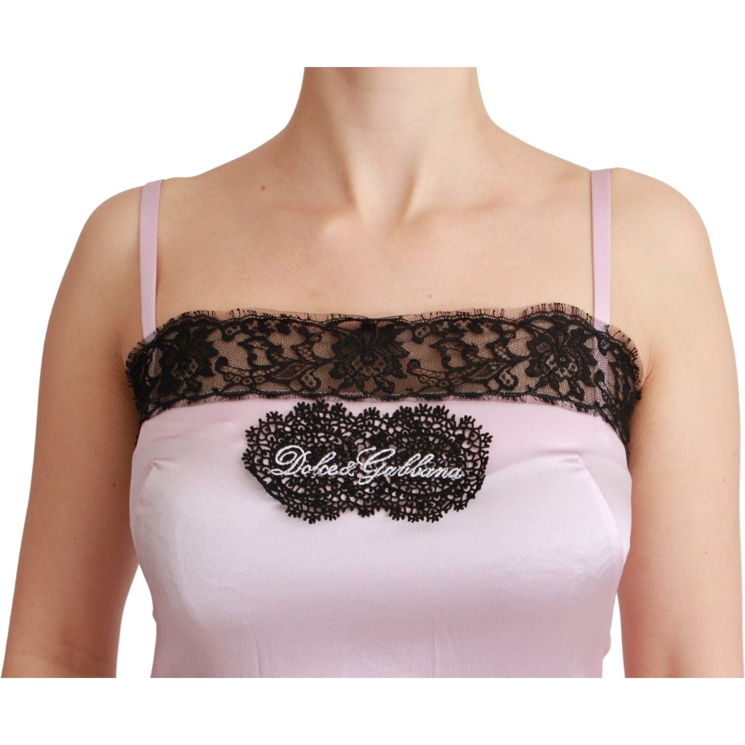 Dolce & Gabbana Silk Black Lace Top Pink Tank Blouse