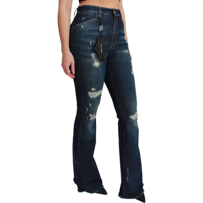 Dolce & Gabbana Blue Denim Cotton Stretch Flared Jeans