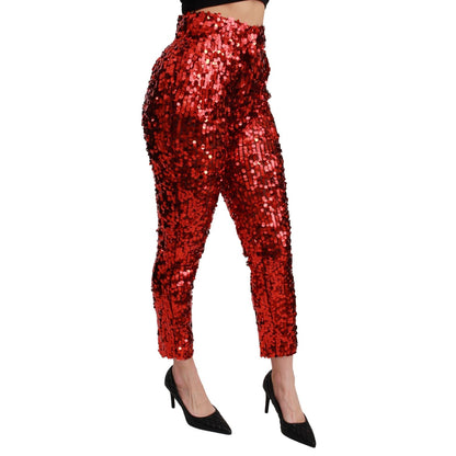 Dolce & Gabbana Red Sequined Cropped Trousers Pants