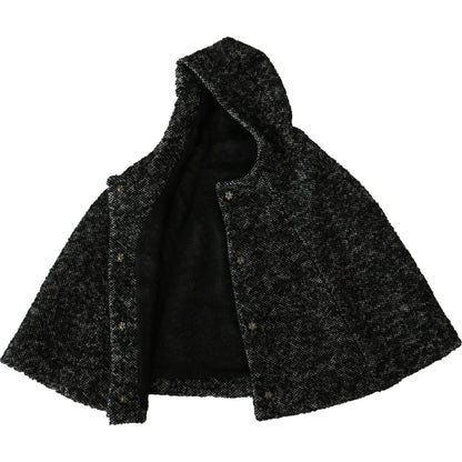 Dolce & Gabbana Gray Tweet Wool Kaftan Jacket Coat Top Hood Scarf