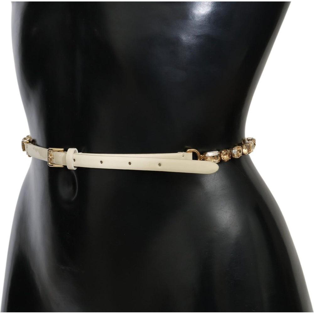 Dolce & Gabbana White Leather Crystals Waist Belt