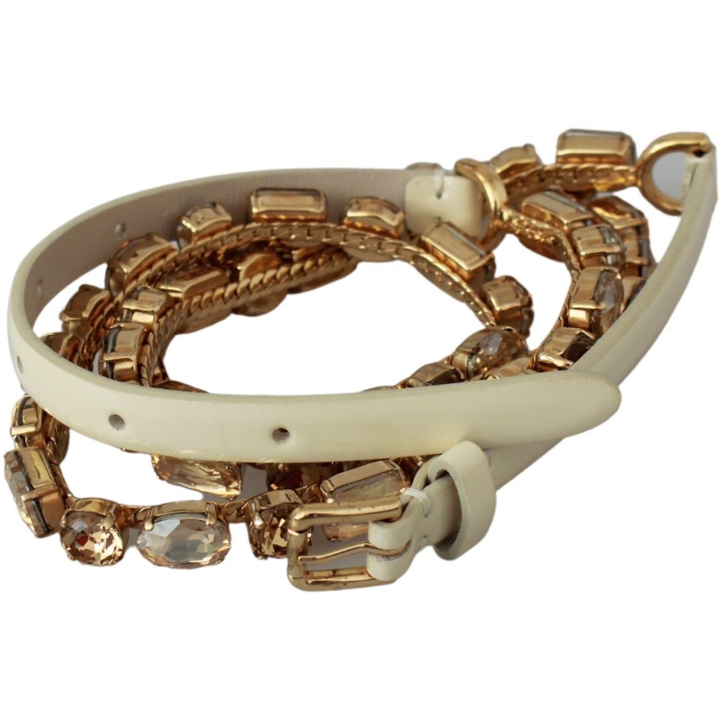 Dolce & Gabbana White Leather Crystals Waist Belt