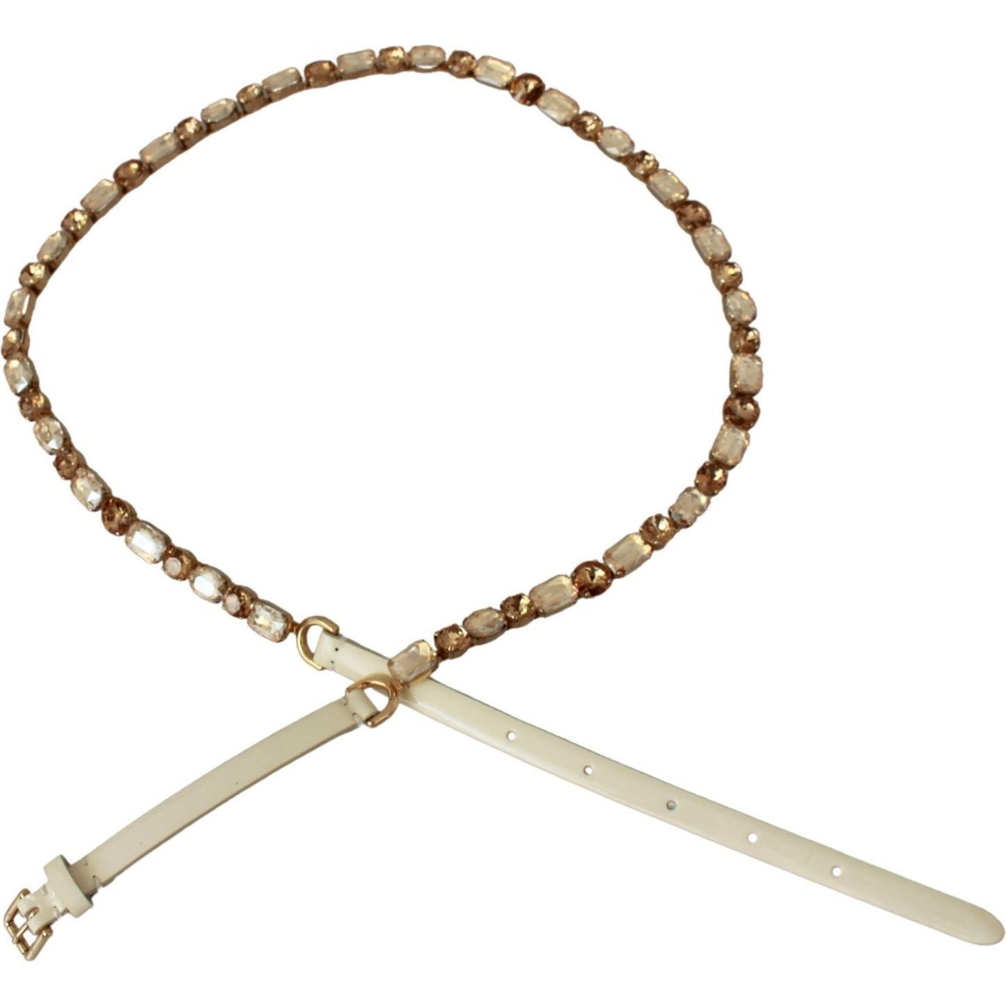 Dolce & Gabbana White Leather Crystals Waist Belt