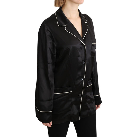 Dolce & Gabbana Black Shirt Silk Stretch Top Blouse TSH4819-44