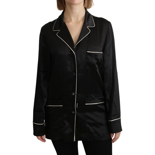 Dolce & Gabbana Black Shirt Silk Stretch Top Blouse TSH4819-44