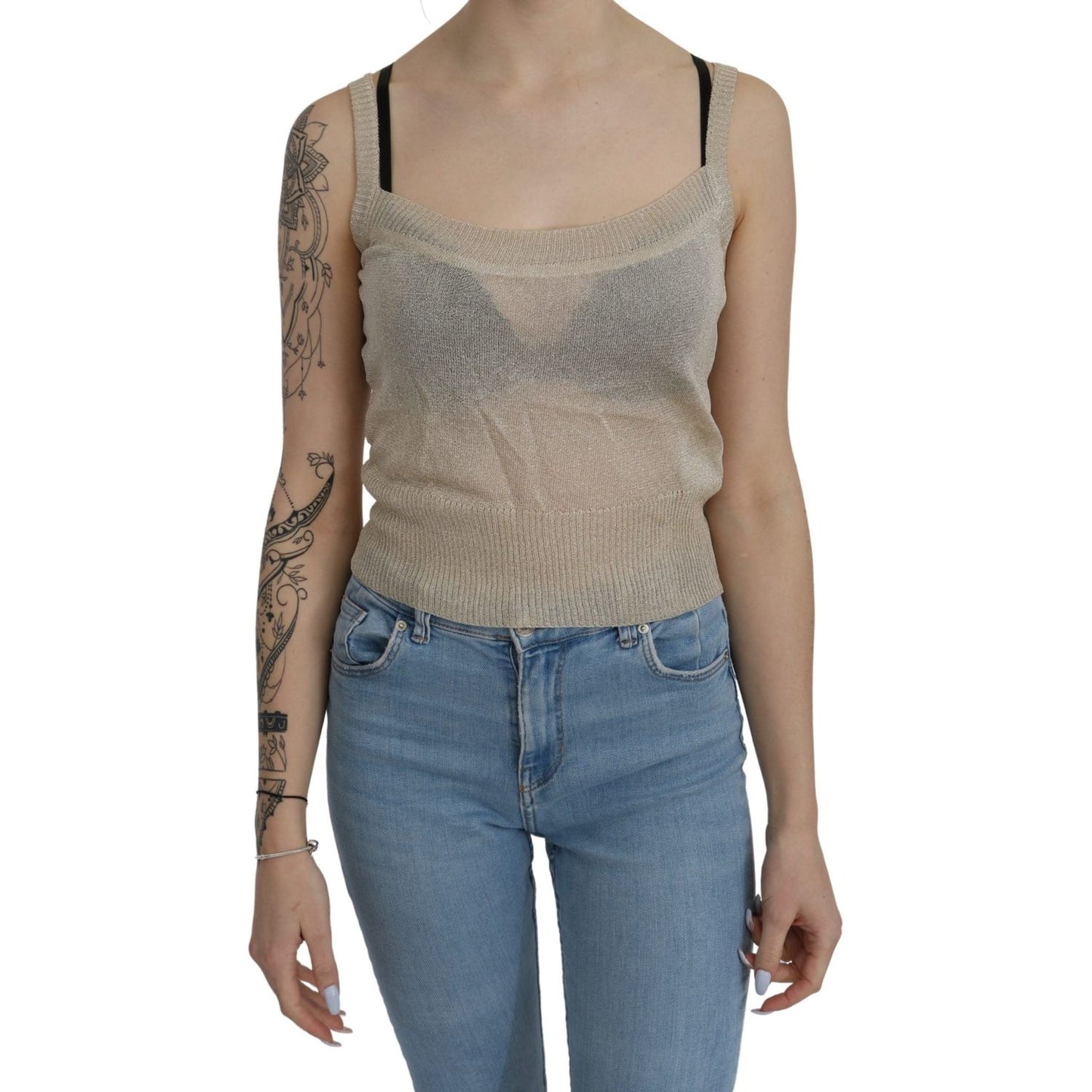 BYBLOS Beige Sleeveless Spaghetti Strap Tank See Through Top TSH4383-46