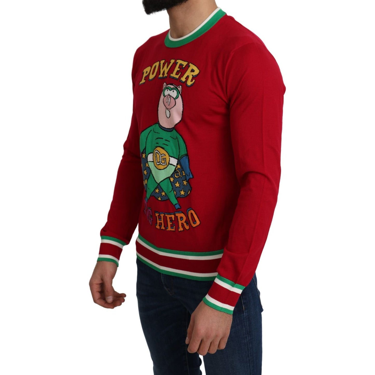 Dolce & Gabbana Red Wool Silk Pig of the Year Sweater