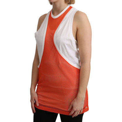 Dsquared² Orange White Crewneck Sleeveless Tank T-shirt Dress Top
