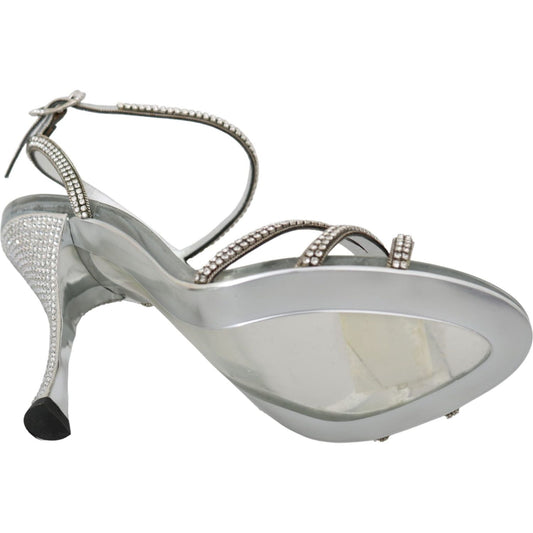 Dolce & Gabbana Silver Crystal Ankle Strap Sandals Shoes