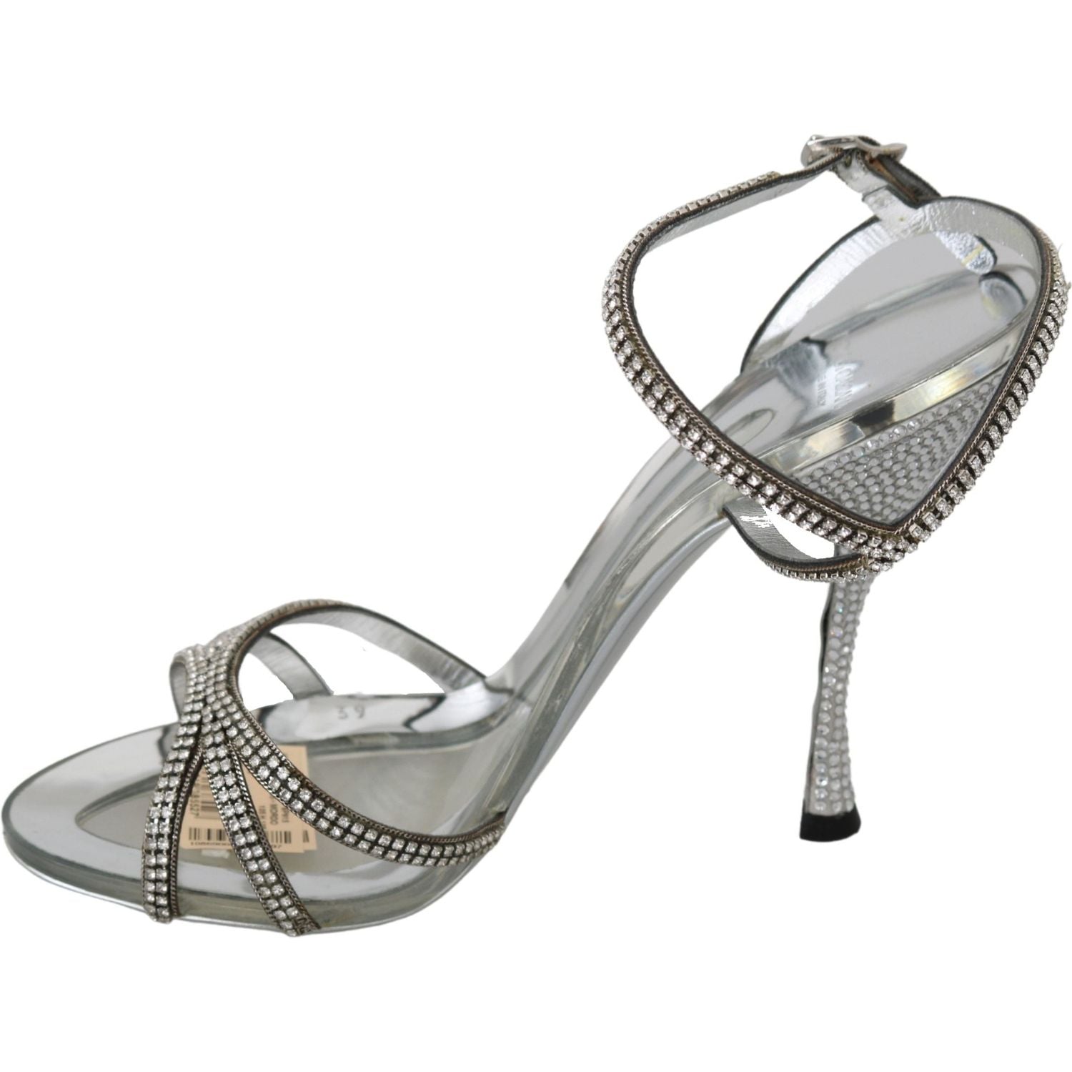 Dolce & Gabbana Silver Crystal Ankle Strap Sandals Shoes