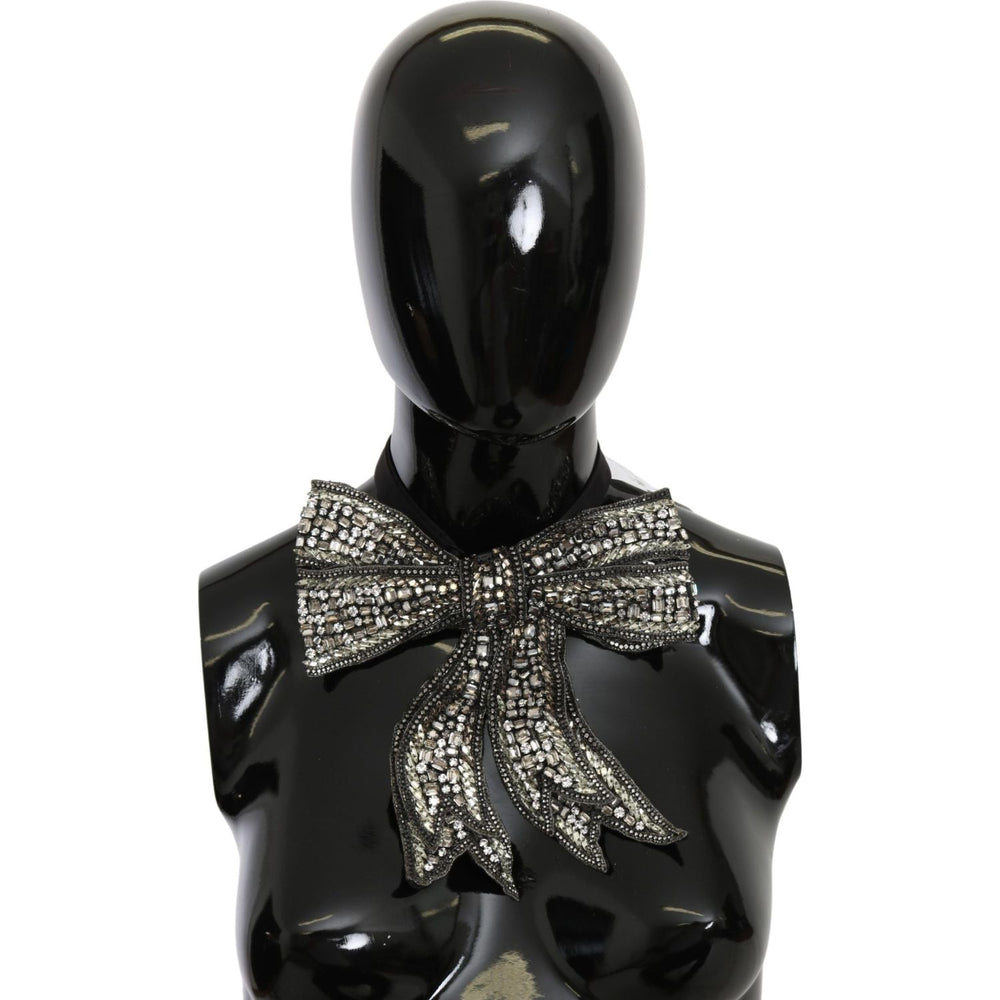 Dolce & Gabbana Elegant Silver Silk Bowtie Necklace Dolce & Gabbana Black