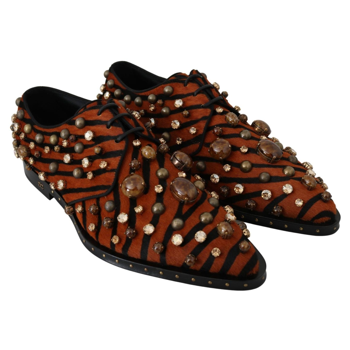 Dolce & Gabbana Orange Pony Hair Crystal Dress Broque Shoes